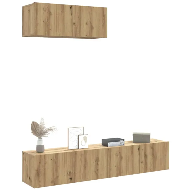 vidaXL 3-delig Tv-meubelset wandmontage bewerkt hout artisanaal eiken Bruin