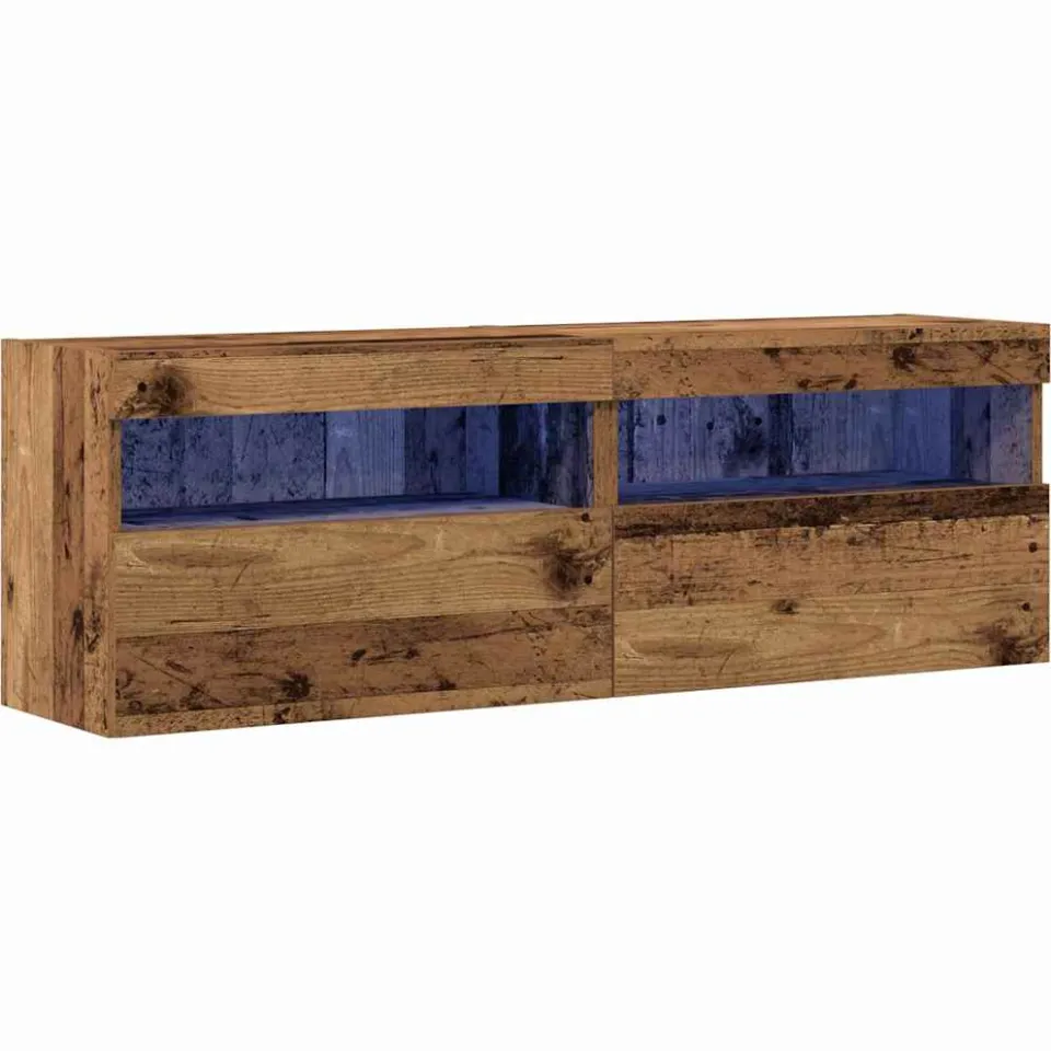 vidaXL TV Wandkast 2 st Oud hout Bewerkt hout Bruin