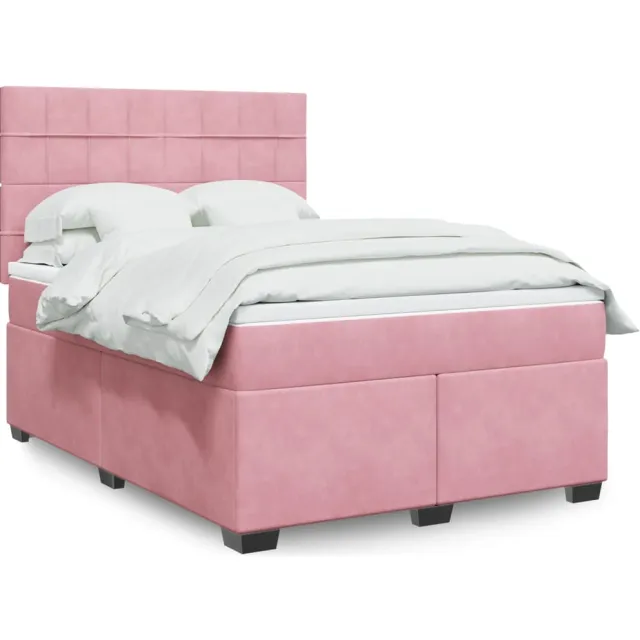 vidaXL Boxspring met matras fluweel roze 160x200 cm