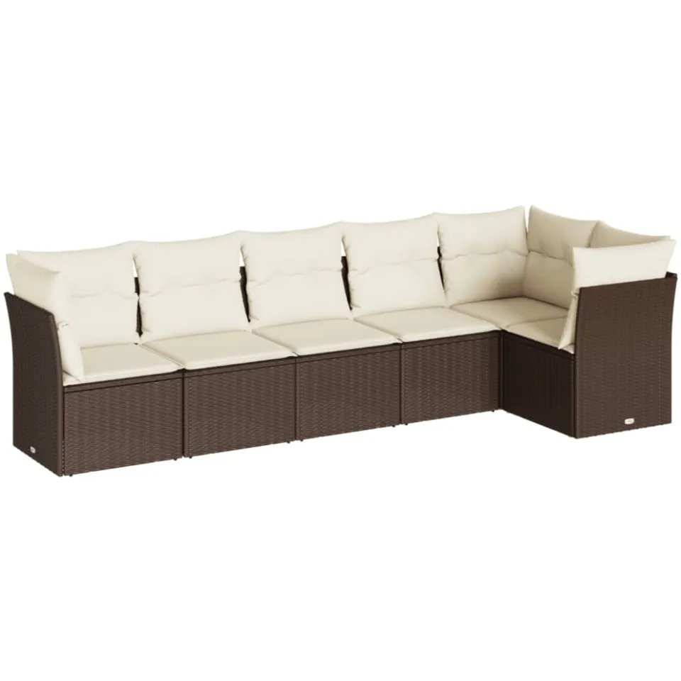 vidaXL 6-delige Loungeset met kussens poly rattan bruin, foto 3