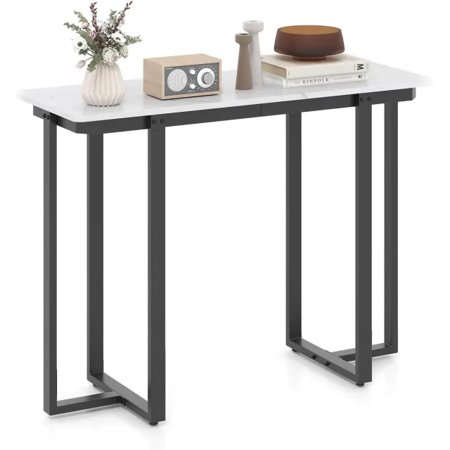 Costway Consoletafel smal, moderne entreetafel met marmerlook en metalen frame, banktafel voor woonkamer, hal, ingang, 107 x 40 x 79,5 cm (zwart en wit) Zwart-Wit