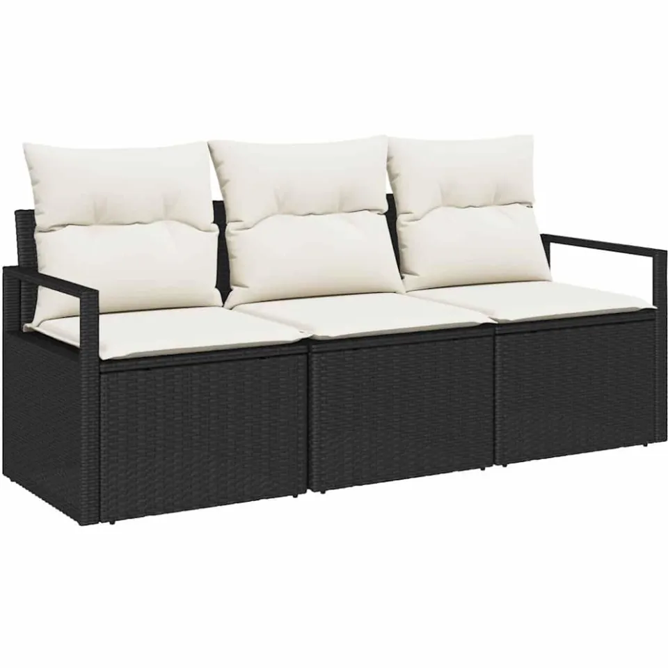 vidaXL Bankstel 3 st Zwart poly rattan