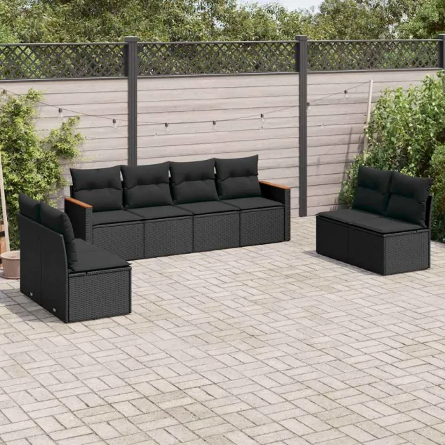 vidaXL 8-delige Loungeset met kussens poly rattan zwart, foto 2