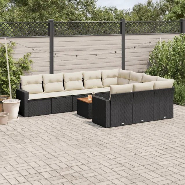 vidaXL 11-delige Loungeset met kussens poly rattan zwart, foto 2