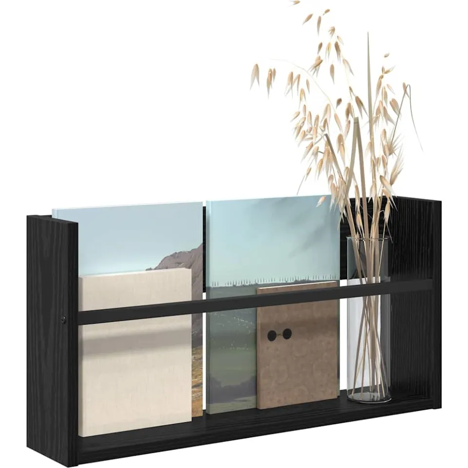 vidaXL Tijdschrift Rek Zwart Eiken 60 x 12 x 30 cm Bewerkt hout