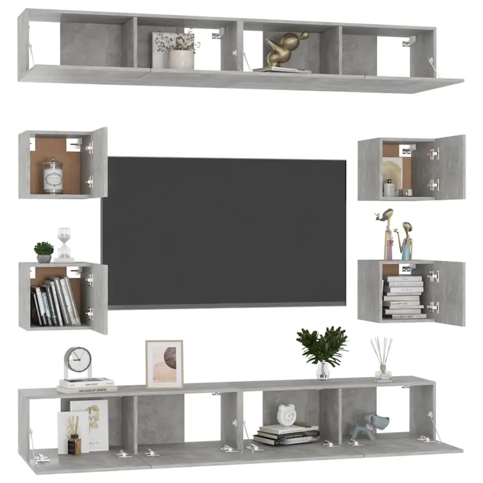 vidaXL 8-delige Tv-meubelset bewerkt hout betongrijs grijs, foto 3