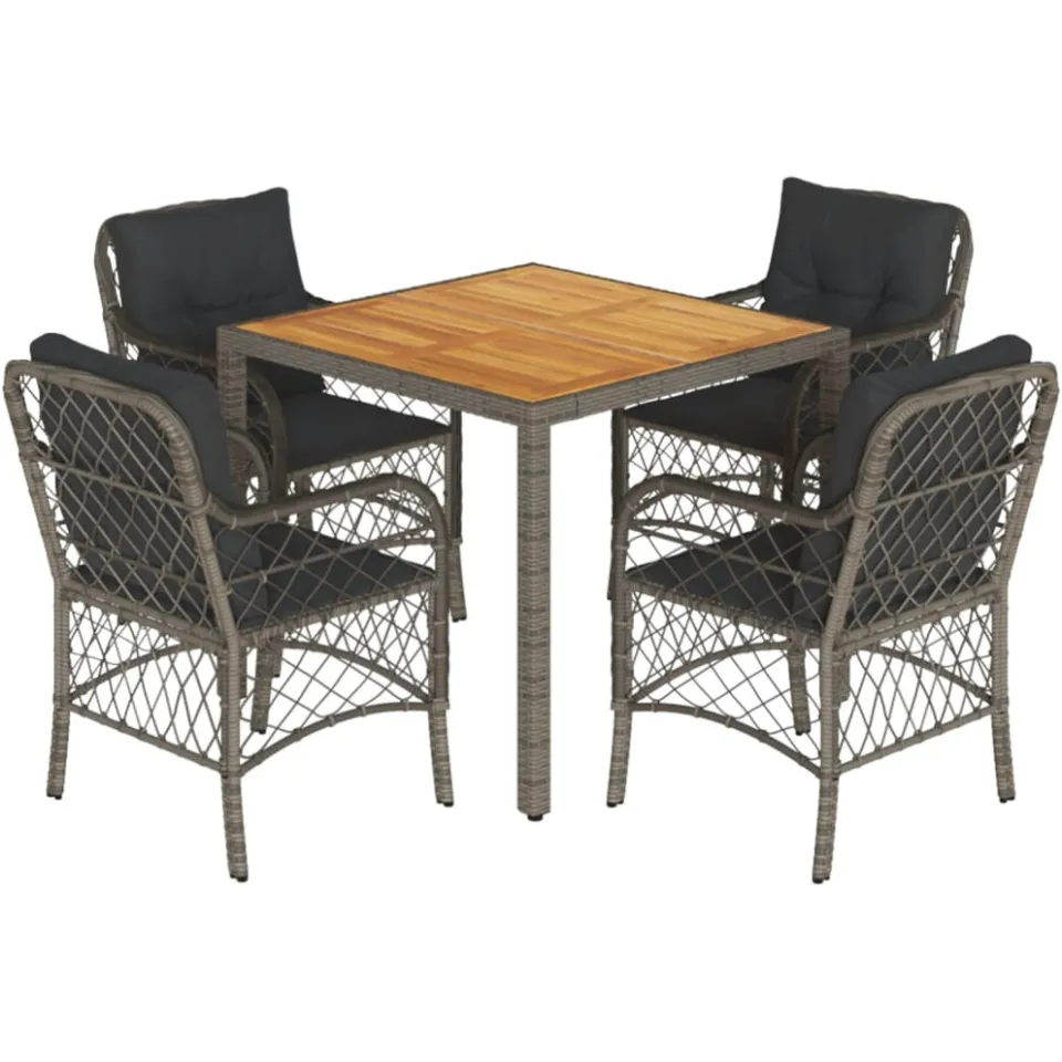 vidaXL 5-delige Tuinset met kussens poly rattan grijs, foto 3