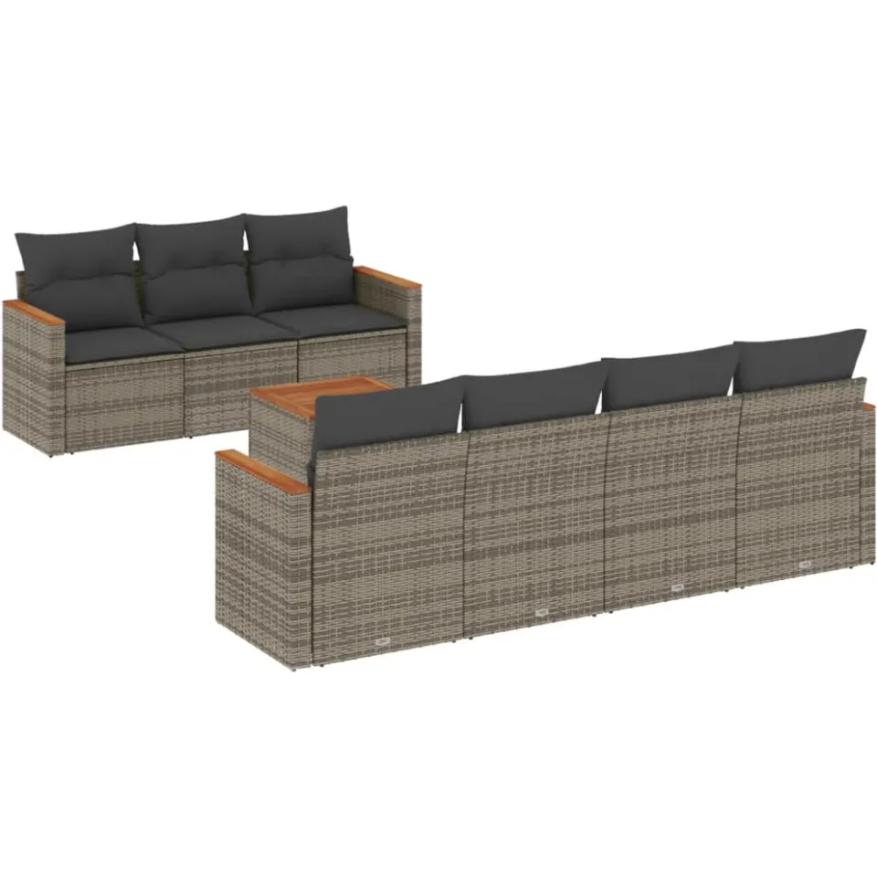 vidaXL 8-delige Loungeset met kussens poly rattan grijs, foto 3