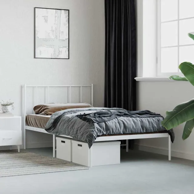 vidaXL Bedframe met hoofdbord metaal wit 107x203 cm