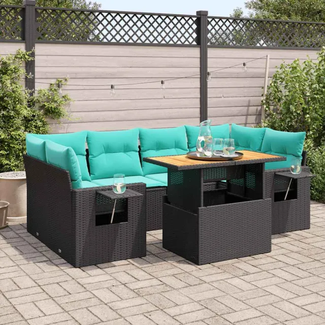 vidaXL 7-delige Loungeset met kussens poly rattan zwart, foto 2