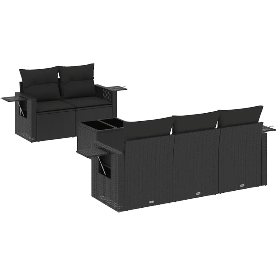 vidaXL 6-delige Loungeset met kussens poly rattan zwart, foto 3