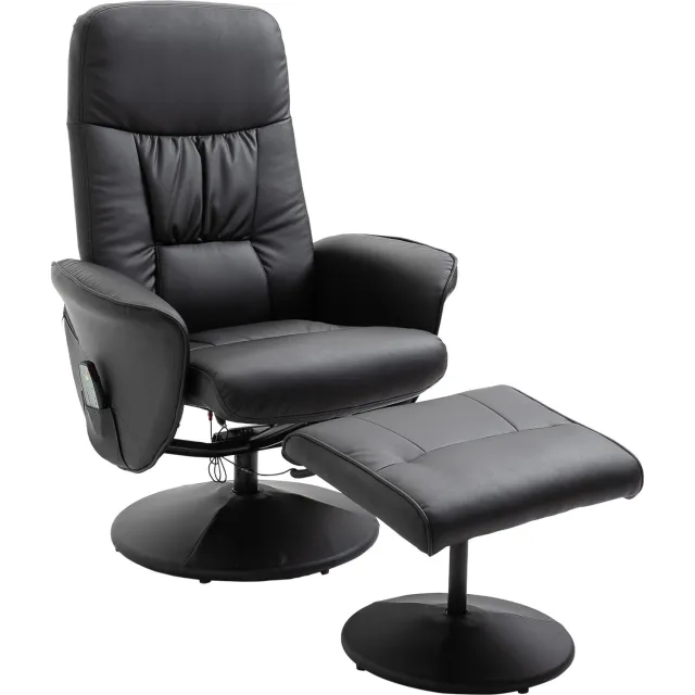 Homona Massagefauteuil met voetenbank - 10-punts massagefunctie - 360° draaibaar - Verstelbaar tot 145° - Kunstleer - 76 x 81 x 105 cm - Zwart