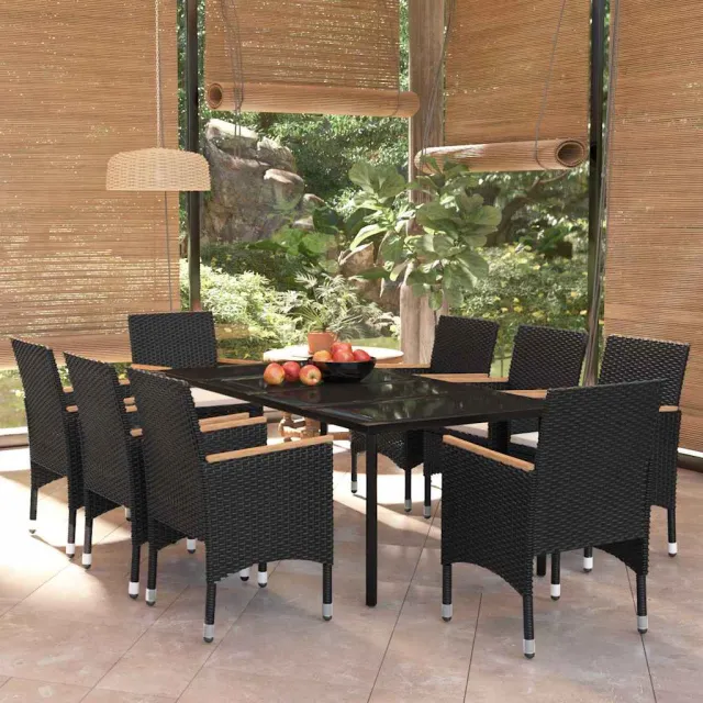 vidaXL 9-delige Tuinset met kussens zwart, foto 2
