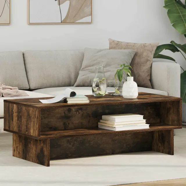 vidaXL Salontafel Gerookt eiken 100 x 46 x 35 cm Bewerkt hout, foto 2