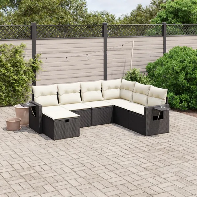vidaXL 7-delige Loungeset met kussens poly rattan zwart, foto 2