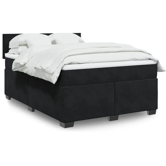 vidaXL Boxspring met matras fluweel zwart 140x190 cm