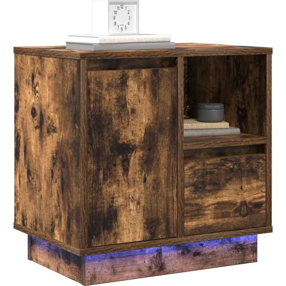 vidaXL Nachtkastje Gerookt eiken 50 x 34,5 x 50 cm. Bewerkt hout Bruin
