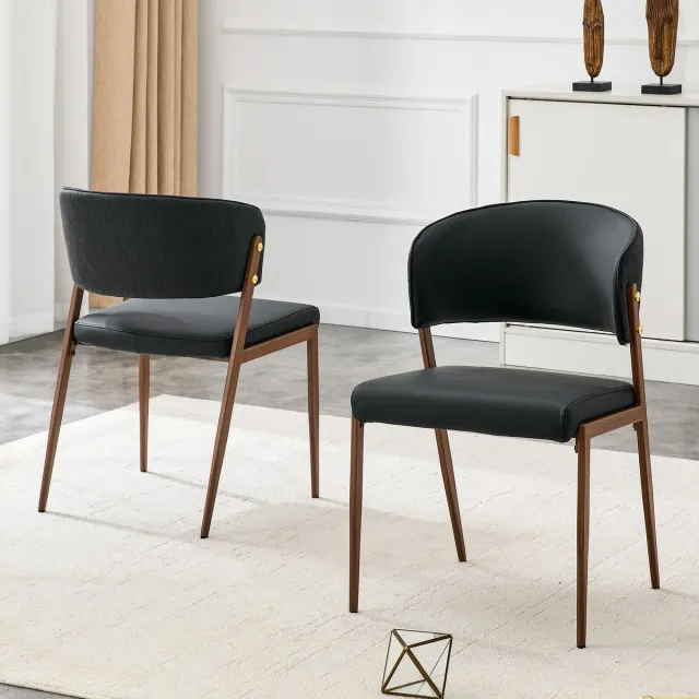 Welltin Eetkamerstoelen - Set Van 2 - Gestoffeerde eetkamerstoel - Eettafelstoel - Eetkamerstoelen - PU - Met rugleuning - Antislip - Metalen stoelpoten - Modern Design - Zwart, bruin