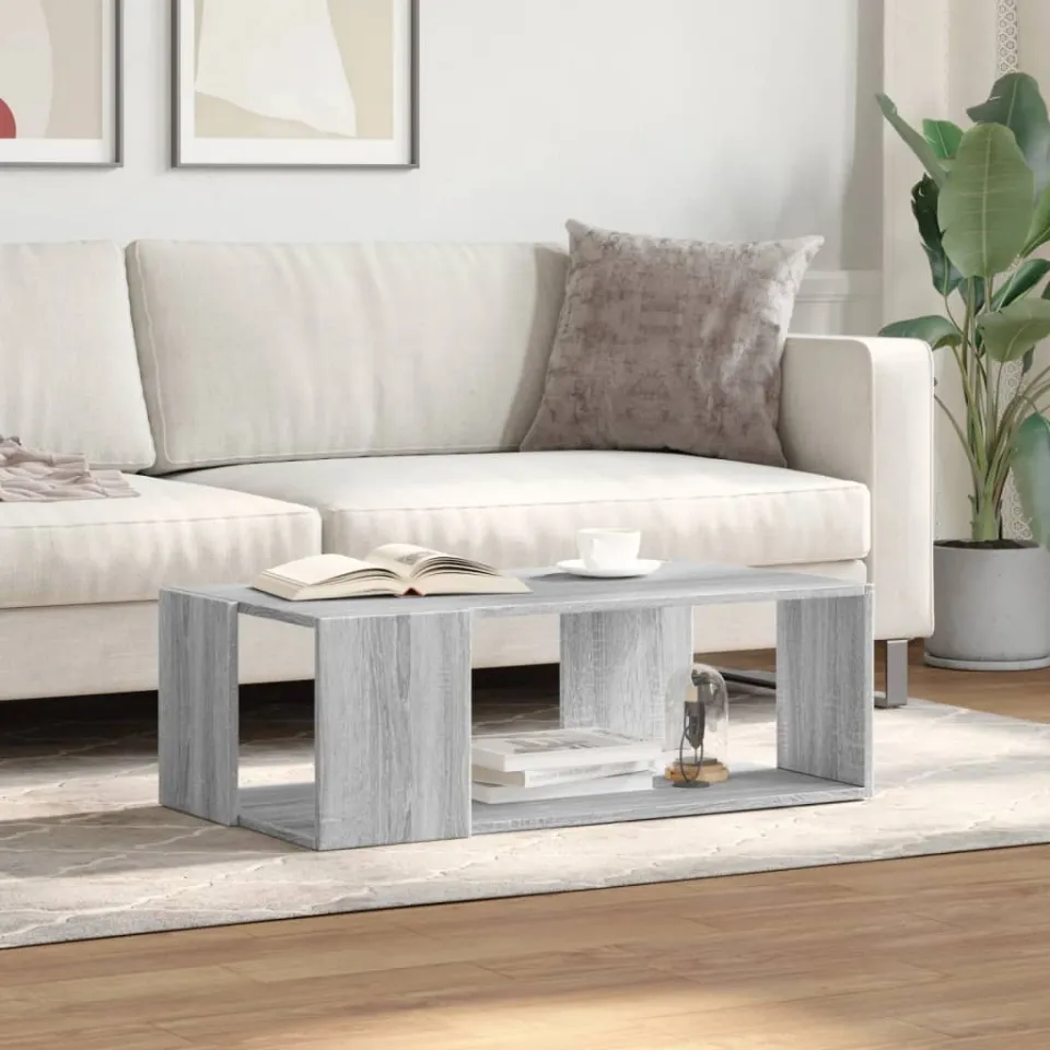 vidaXL Salontafel 89,5x48x30 cm bewerkt hout grijs sonoma eikenkleurig, foto 3