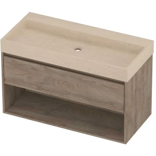 Proline Evoli Badmeubelset Hardsteen Loft Schap 100x46x62 cm Sand Stone Raw Oak Eiken