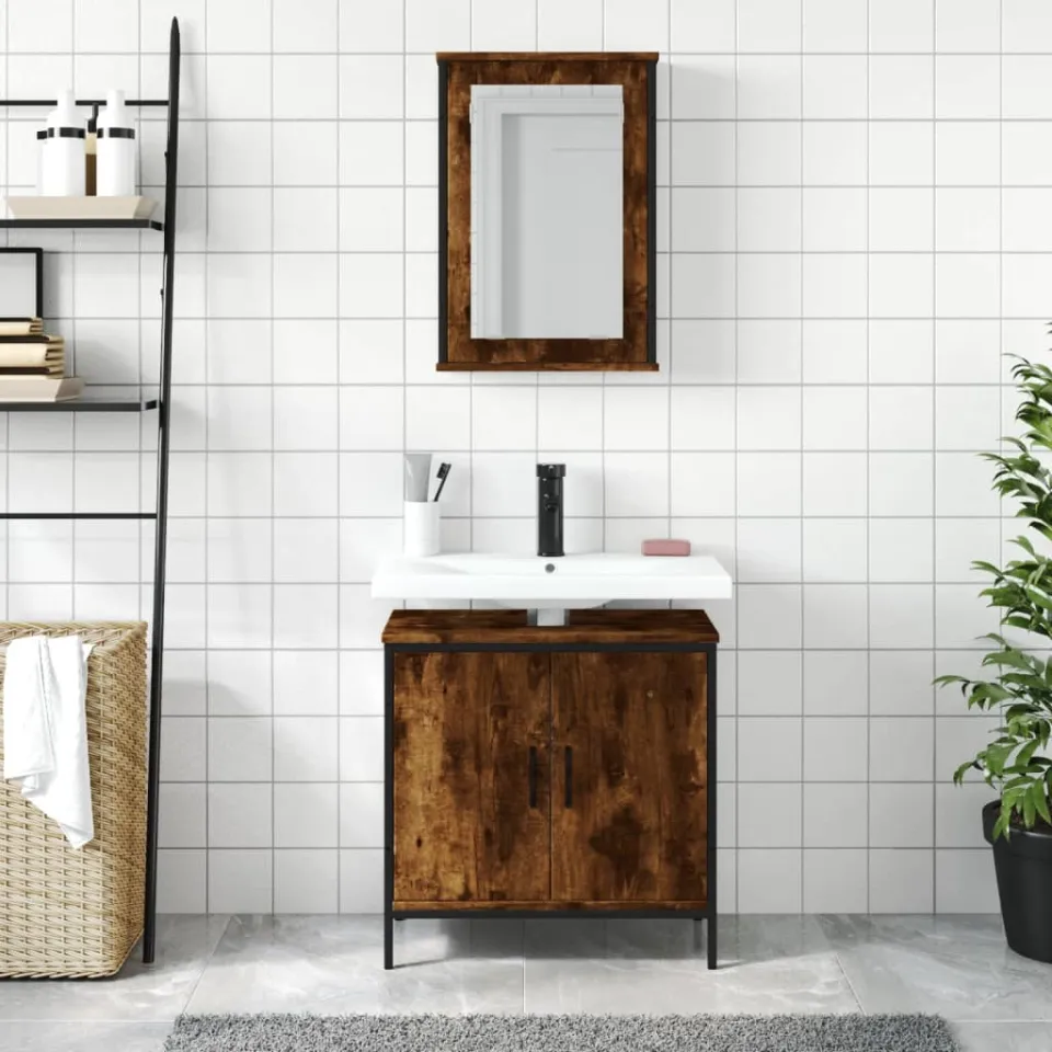 vidaXL 2-delige Badkamermeubelset bewerkt hout gerookt eikenkleurig, foto 2
