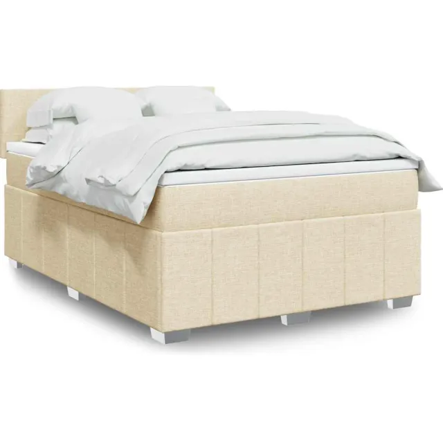 vidaXL Boxspring met matras stof crèmekleurig 140x190 cm