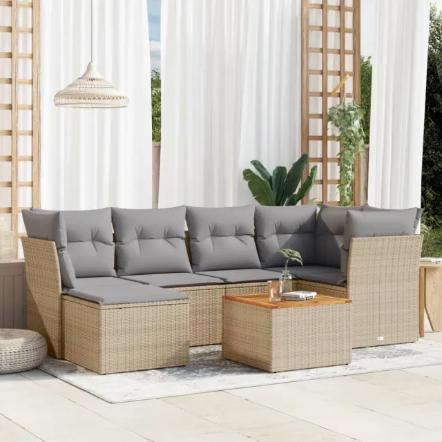 vidaXL Patio Sofa Set 7-zits Mix Beige en Lichtgrijs