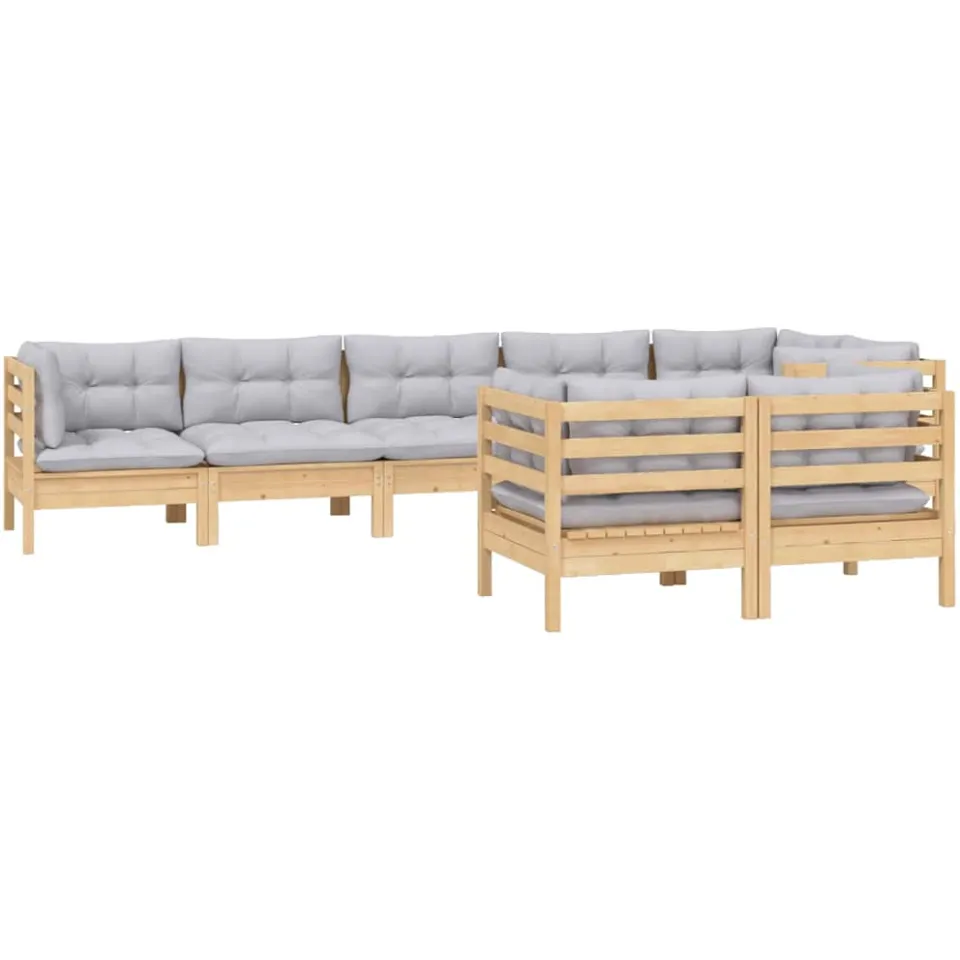 vidaXL 8-delige Loungeset met grijze kussens massief grenenhout Grijs