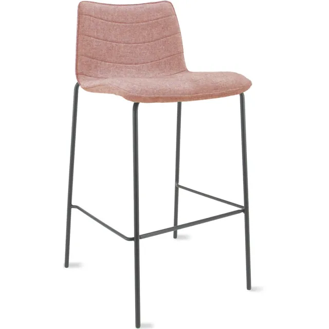 Workliving Verona Barkruk 75 cm - Wolvilt Fenice 152 zachtroze - frame zwart Roze - Zwart
