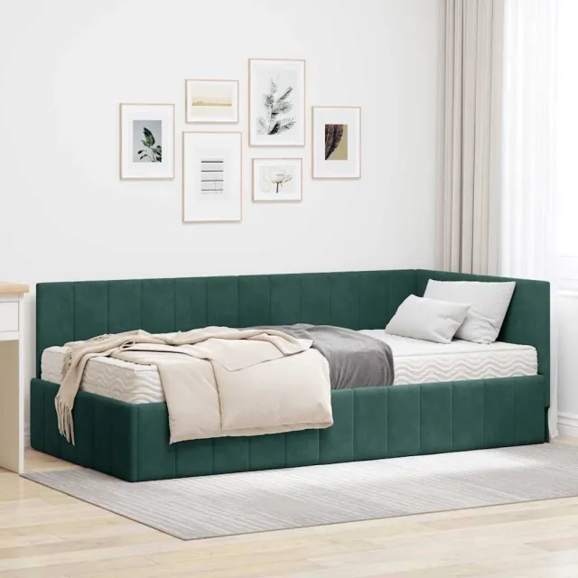 vidaXL Hoekbedframe met Matras 2 st Donkergroen 90 x 190 cm Fluweel