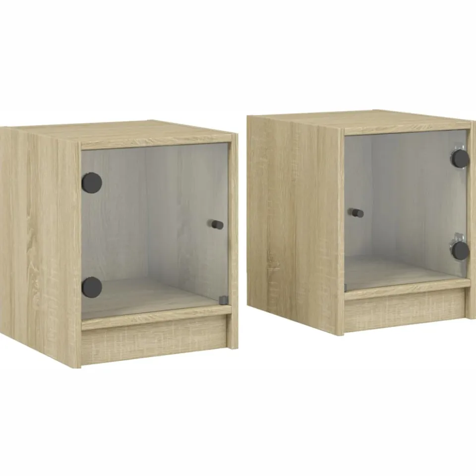 vidaXL Nachtkastjes met glazen deuren 2 st 35x37x42 cm sonoma eiken Bruin