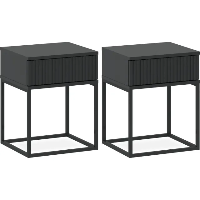 KONSIMO RECTUS Nachtkastje Set van 2 - met lade - Bijzettafeltjes (2 stuks) - Antraciet - 40x52x39 cm