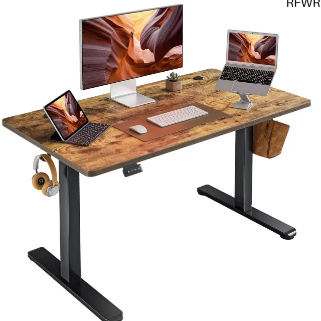 RFWR Elektrisch in hoogte verstelbaar bureau 100 x 60 cm - Ergonomisch staand bureau voor thuiskantoor Bruin