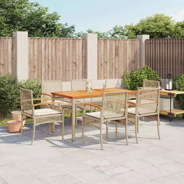 vidaXL 7-delige Tuinset met kussens poly rattan beige