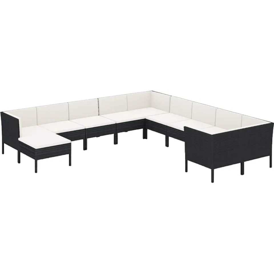 vidaXL 11-delige Loungeset met kussens poly rattan zwart, foto 3