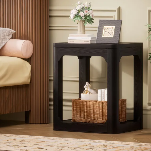 HAUSS SPOLE Bijzettafel - 2-Delige Set Met 2-Laags Opbergrek - Voor Woonkamer Slaapkamer En Kantoor - MDF - 50 x 40 x 60 cm - Zwart Black