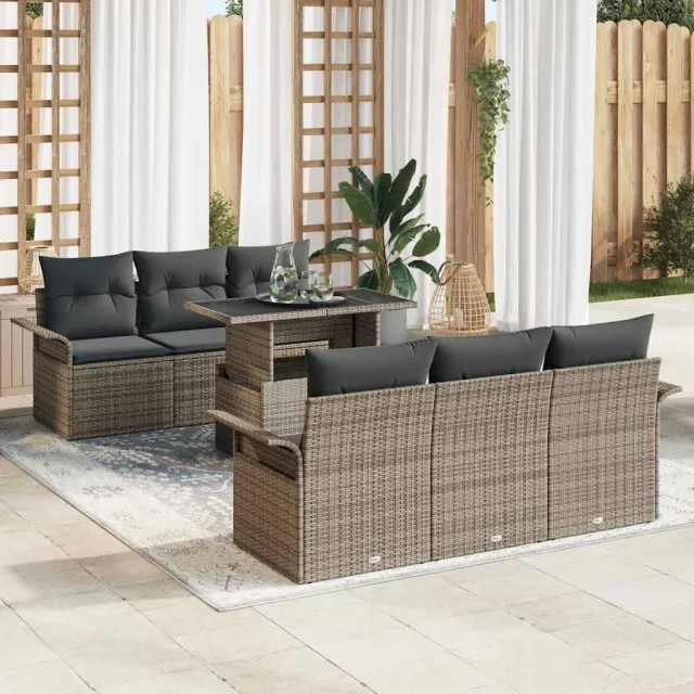 vidaXL Tuin Sofa Set 7 st Grijs poly rattan, foto 2