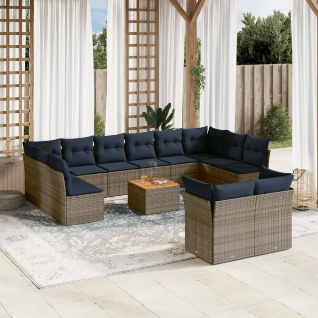 vidaXL 13-delige Loungeset met kussens poly rattan grijs