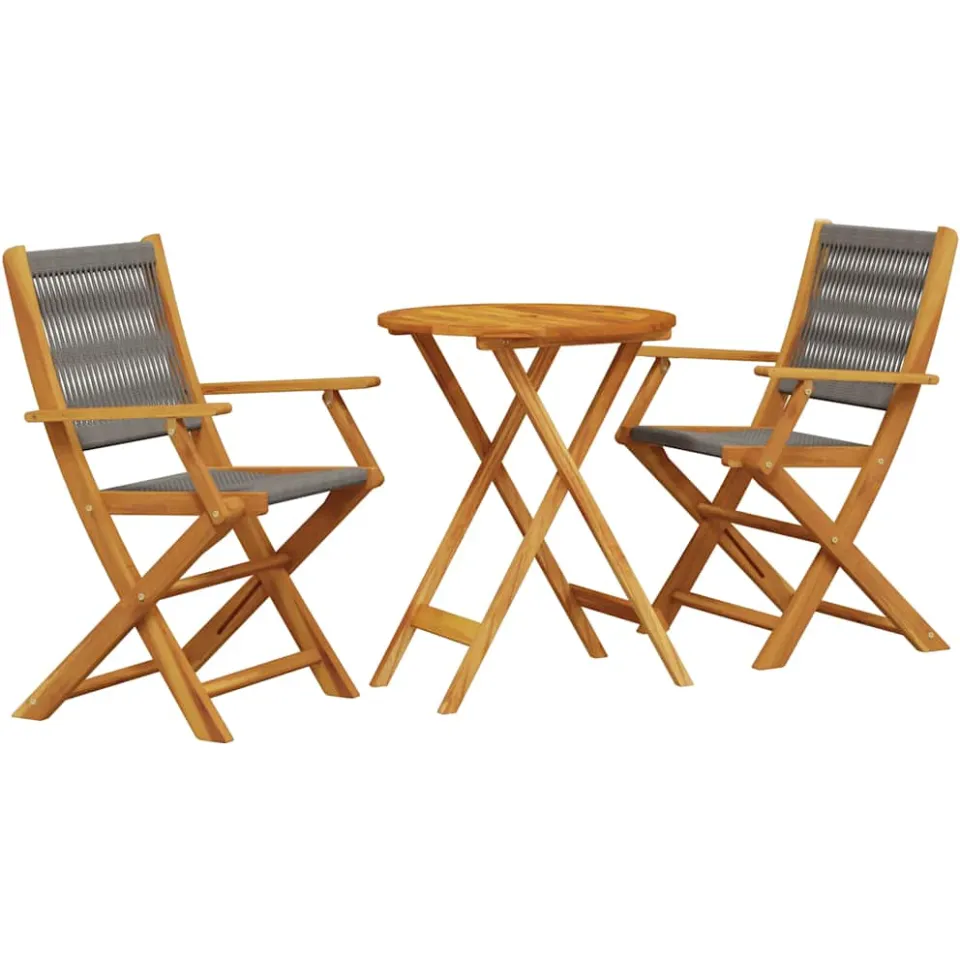 vidaXL 3-delige Bistroset polypropeen en massief hout grijs, foto 3