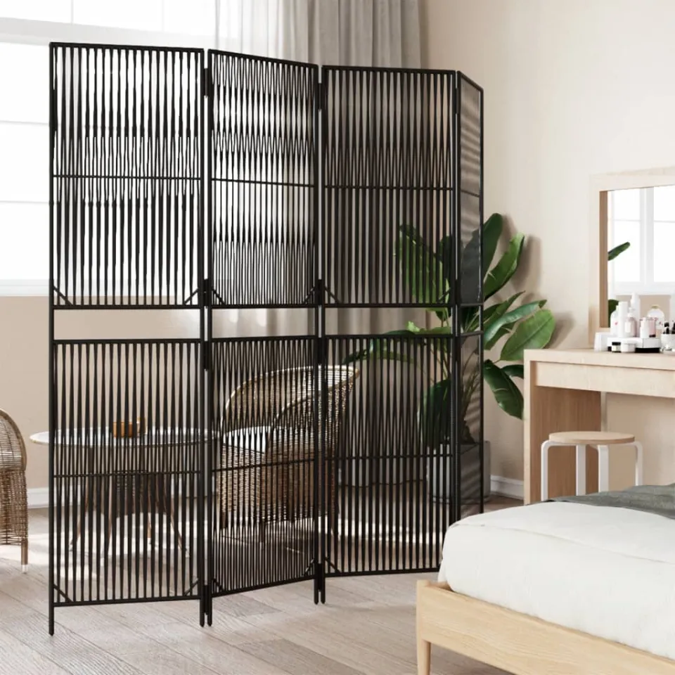 vidaXL Kamerscherm 4 panelen poly rattan zwart, foto 3