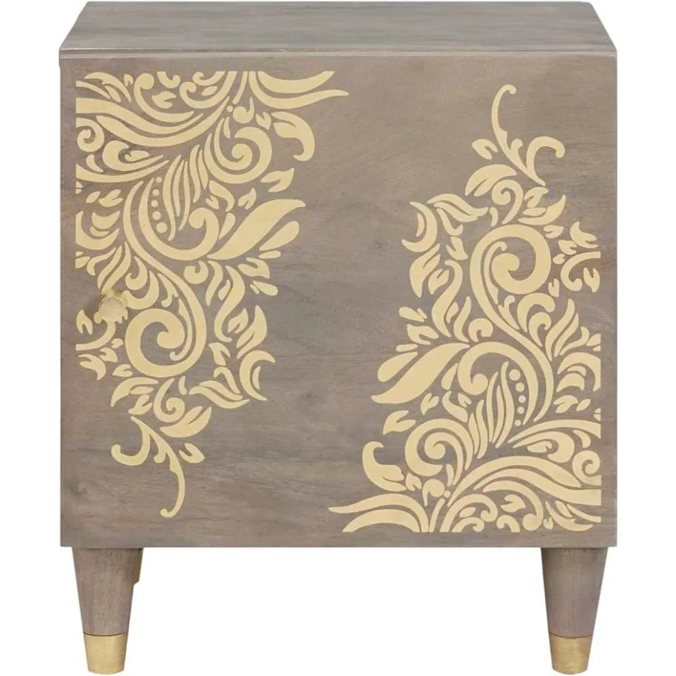 vidaXL Nachtkastje met Deur Grijs 40 x 33 x 46 cm Massief Mango Hout, foto 3
