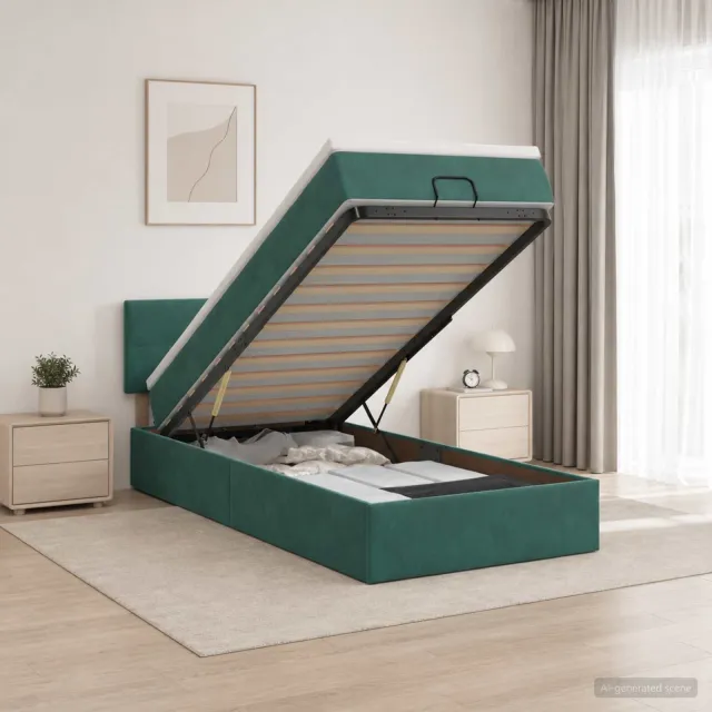 vidaXL Ottoman bed met matras Donkergroen 90 x 200 cm Fluweel