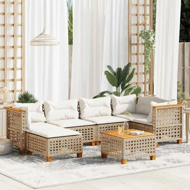 vidaXL 7-delige Loungeset met kussens poly rattan beige, foto 2