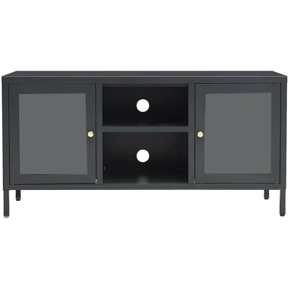 vidaXL Tv-meubel 105x35x52 cm staal en glas antracietkleurig