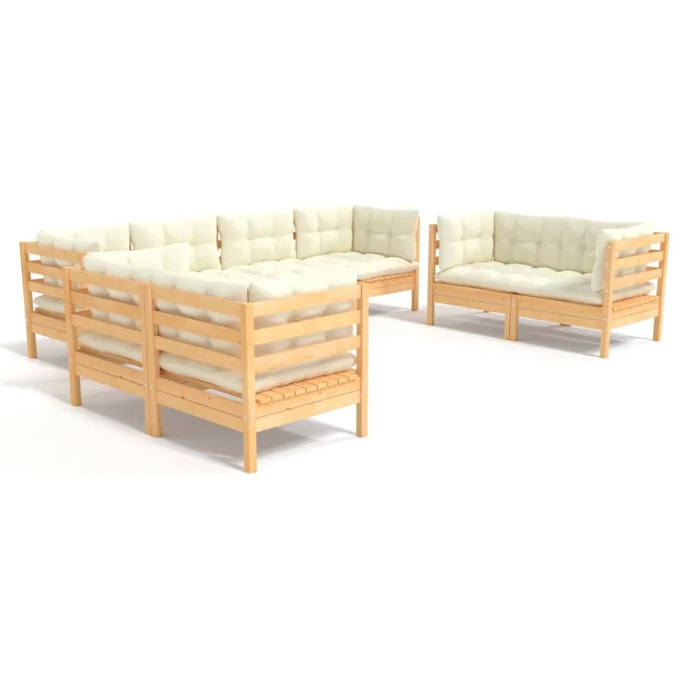 vidaXL 8-delige Loungeset met crèmekleurige kussens massief grenenhout, foto 4