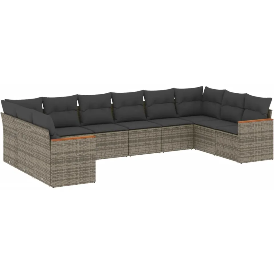 vidaXL 10-delige Loungeset met kussens poly rattan grijs