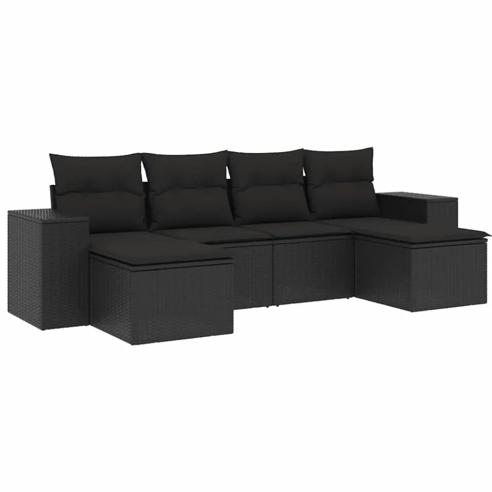 vidaXL 6-delige Loungeset met kussens poly rattan zwart, foto 3