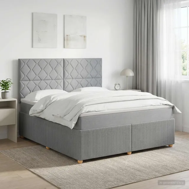 vidaXL LED Boxspring Bed met Matras Lichtgrijs 160 x 200 cm Stof