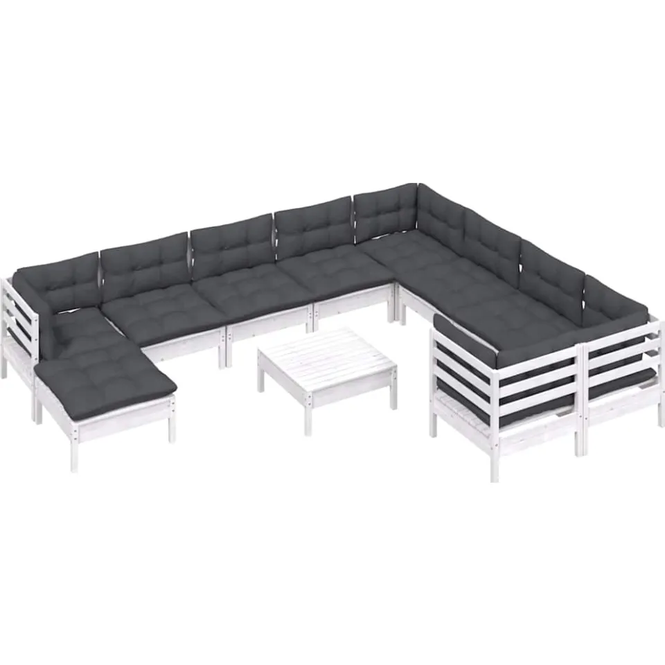 vidaXL 11-delige Loungeset met kussens grenenhout wit