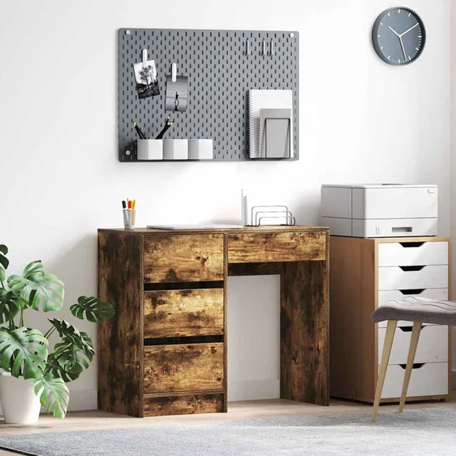 vidaXL Bureau Gerookt eiken 90 x 37,5 x 75 cm Bewerkt hout Bruin